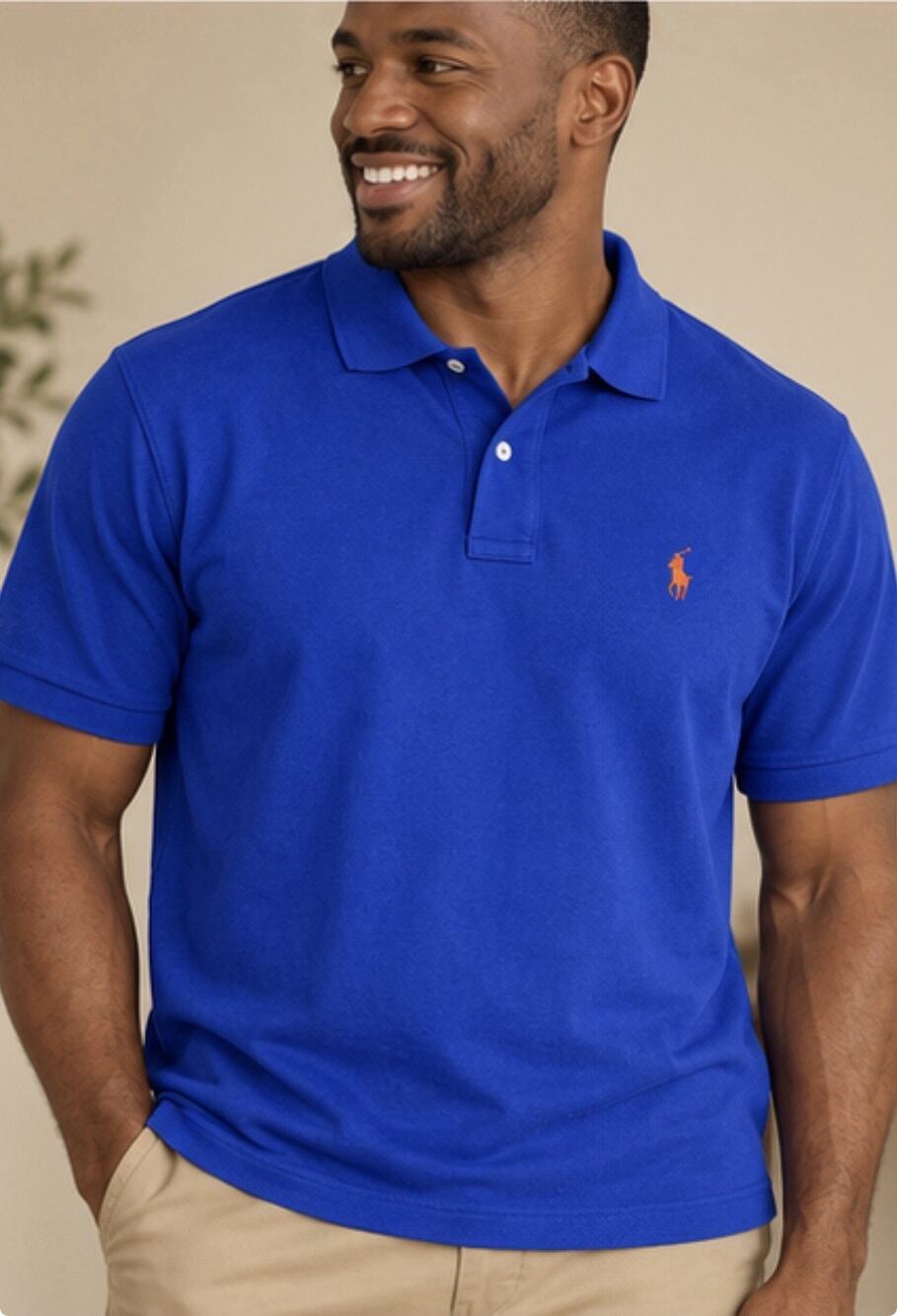 Vintage Polo Ralph Lauren Shirt Men Large Royal Blue Orange Pony Golf